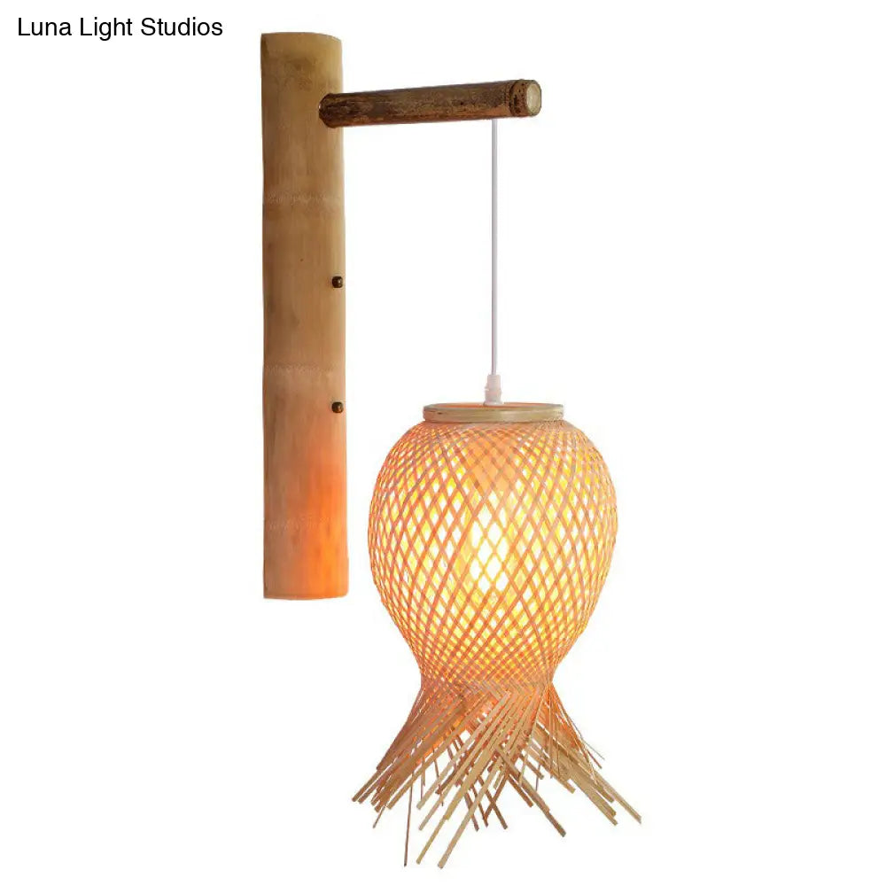 DecorBites™ DecorBites™ Bamboo Octopus Bedside Wall Lamp: Japanese Wood Light Fixture