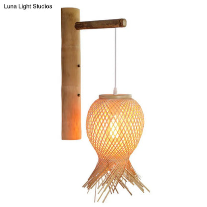 DecorBites™ DecorBites™ Bamboo Octopus Bedside Wall Lamp: Japanese Wood Light Fixture