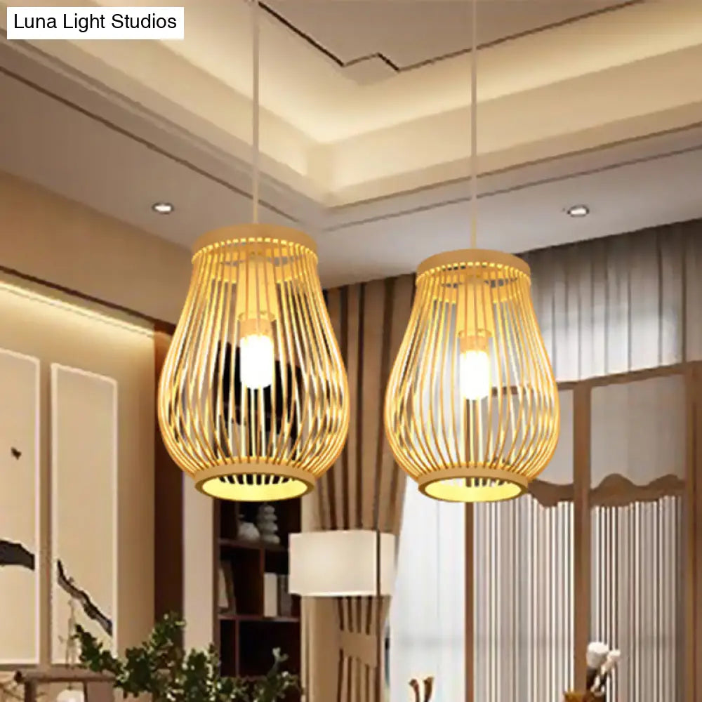 Bamboo Pawpaw Pendant Light - Contemporary Beige Dining Room Ceiling Fixture