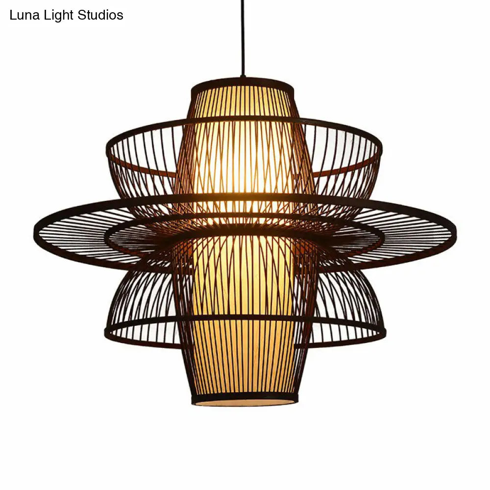 Bamboo Pendant Light: Chinese Style Coffee Cage Suspension, 1-Light Fixture