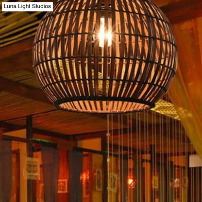 Bamboo Pendant Light: Chinese Style Coffee Cage Suspension, 1-Light Fixture