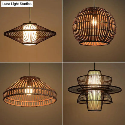 Bamboo Pendant Light: Chinese Style Coffee Cage Suspension, 1-Light Fixture