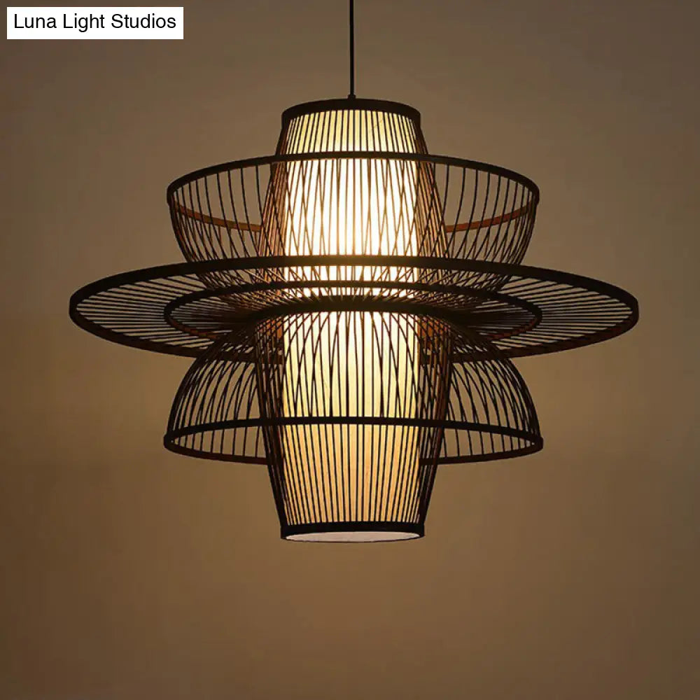 Bamboo Pendant Light: Chinese Style Coffee Cage Suspension, 1-Light Fixture