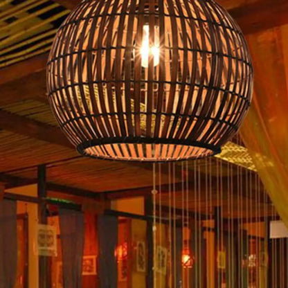 Bamboo Pendant Light: Chinese Style Coffee Cage Suspension, 1-Light Fixture