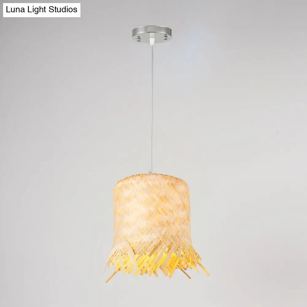 Bamboo Pendant Light Fixture: Asian Fringe Design for Kitchen - 1-Light Hanging Lamp in Beige