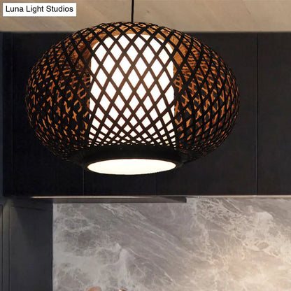 Bamboo Pendant Light with Pumpkin Design, Perfect for Restaurant - 1 Bulb Hanging Kit