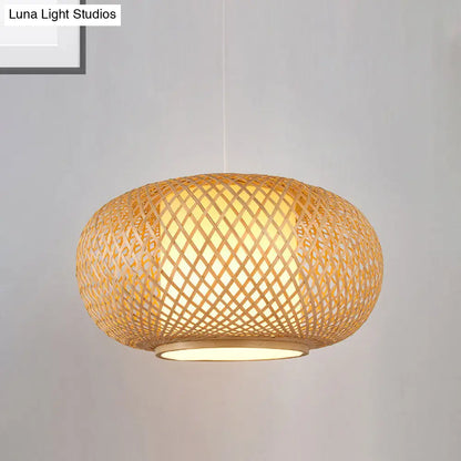 Bamboo Pendant Light with Pumpkin Design, Perfect for Restaurant - 1 Bulb Hanging Kit