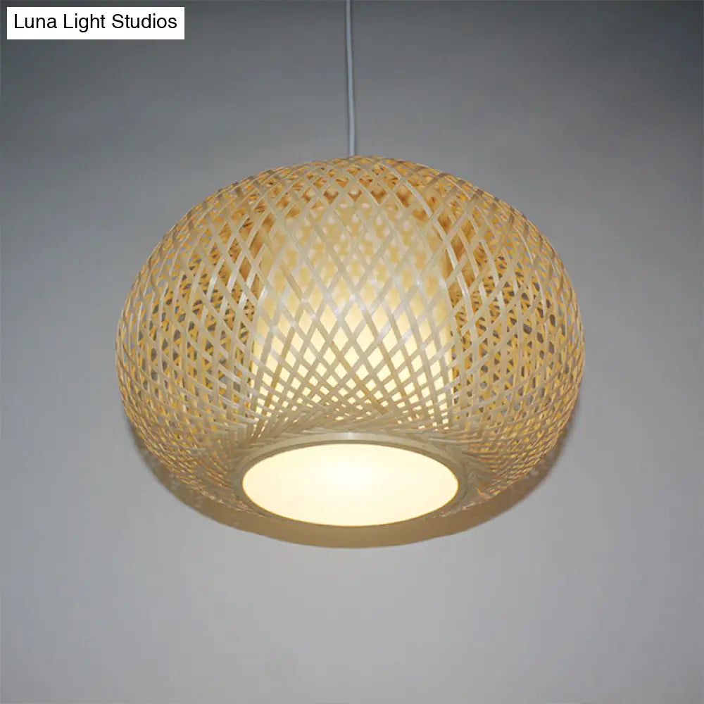 Bamboo Pendant Light with Pumpkin Design, Perfect for Restaurant - 1 Bulb Hanging Kit