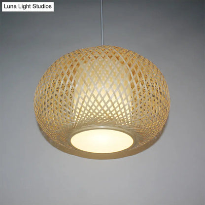 Bamboo Pendant Light with Pumpkin Design, Perfect for Restaurant - 1 Bulb Hanging Kit