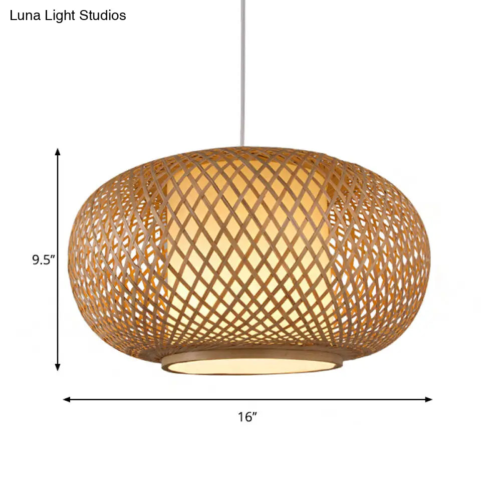 Bamboo Pendant Light with Pumpkin Design, Perfect for Restaurant - 1 Bulb Hanging Kit