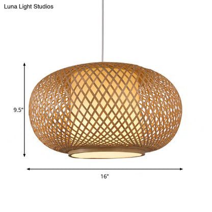 Bamboo Pendant Light with Pumpkin Design, Perfect for Restaurant - 1 Bulb Hanging Kit