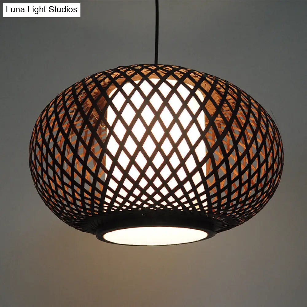 Bamboo Pendant Light with Pumpkin Design, Perfect for Restaurant - 1 Bulb Hanging Kit