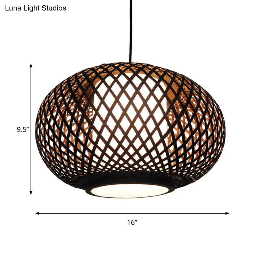 Bamboo Pendant Light with Pumpkin Design, Perfect for Restaurant - 1 Bulb Hanging Kit