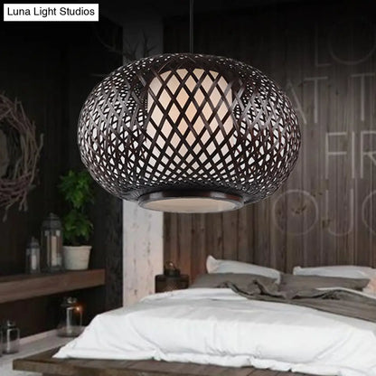 Bamboo Pendant Light with Pumpkin Design, Perfect for Restaurant - 1 Bulb Hanging Kit