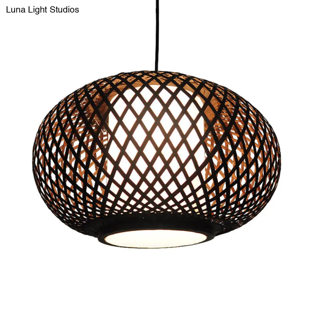 Bamboo Pendant Light with Pumpkin Design, Perfect for Restaurant - 1 Bulb Hanging Kit