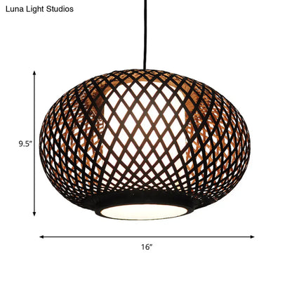 Bamboo Pendant Light with Pumpkin Design, Perfect for Restaurant - 1 Bulb Hanging Kit