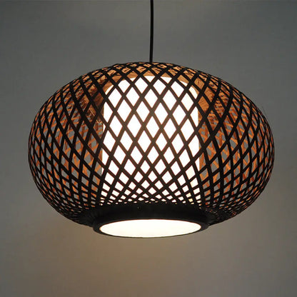 Bamboo Pendant Light with Pumpkin Design, Perfect for Restaurant - 1 Bulb Hanging Kit