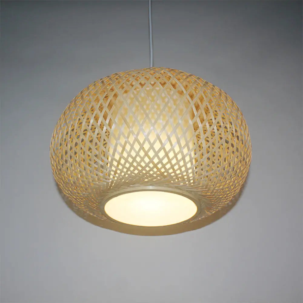 Bamboo Pendant Light with Pumpkin Design, Perfect for Restaurant - 1 Bulb Hanging Kit