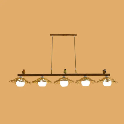 ديكوربايتس™ إضاءة معلقة من الخيزران: مصباح جزيرة مخروطي الشكل مع غطاء زجاجي أبيض