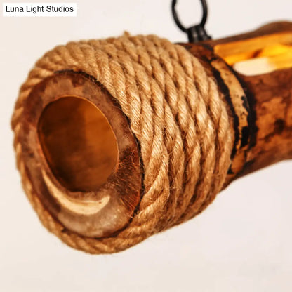 مصباح معلق LED من DecorBites™ مصنوع من الخيزران - مصباح جزيرة لغرفة الطعام على طراز النزل مصنوع من الخشب