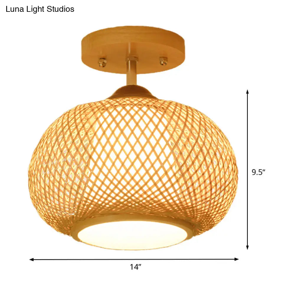 DecorBites™ DecorBites™ Bamboo Pumpkin Semi-Flush Mount 1-Light Flaxen Ceiling Fixture - 14"/16" Wide