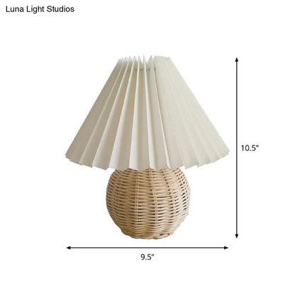 Lámpara de mesa de ratán de bambú - Diseño modernista, lámpara de noche blanca con 1 bombilla y pantalla plisada