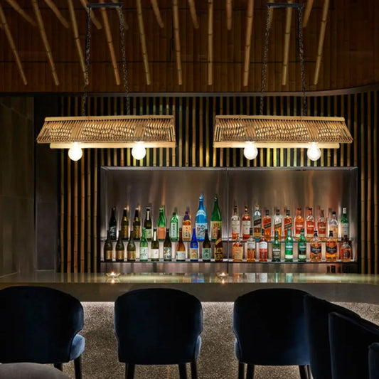 مصباح معلق DecorBites™ بتصميم سقف من الخيزران مزود بمصباحين للديكور في المطاعم أو المنازل