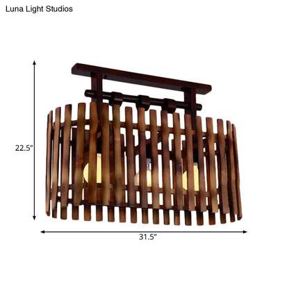 DecorBites™ DecorBites™ Bamboo Semi-Flush Mount Ceiling Lamp: Oval/Cylinder Cage, Country Style, Brown with Wood Canopy