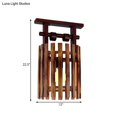 DecorBites™ DecorBites™ Bamboo Semi-Flush Mount Ceiling Lamp: Oval/Cylinder Cage, Country Style, Brown with Wood Canopy