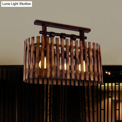 DecorBites™ DecorBites™ Bamboo Semi-Flush Mount Ceiling Lamp: Oval/Cylinder Cage, Country Style, Brown with Wood Canopy