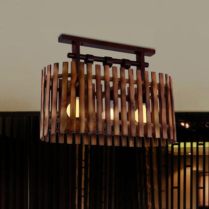 DecorBites™ DecorBites™ Bamboo Semi-Flush Mount Ceiling Lamp: Oval/Cylinder Cage, Country Style, Brown with Wood Canopy