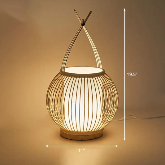 Bamboo Single Restaurant Nightstand Light from South-east Asia - Wood Basket Table Lighting