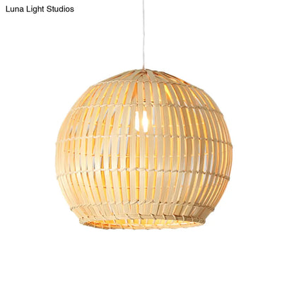 Bamboo Sphere Pendant Lighting Kit - 12"/16"/19.5" Wide Wood Hanging Lamp with 1 Bulb