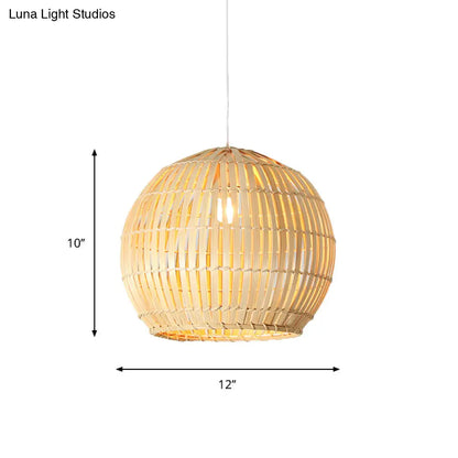 Bamboo Sphere Pendant Lighting Kit - 12"/16"/19.5" Wide Wood Hanging Lamp with 1 Bulb