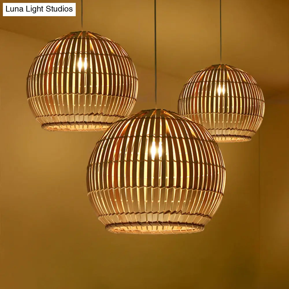 Bamboo Sphere Pendant Lighting Kit - 12"/16"/19.5" Wide Wood Hanging Lamp with 1 Bulb