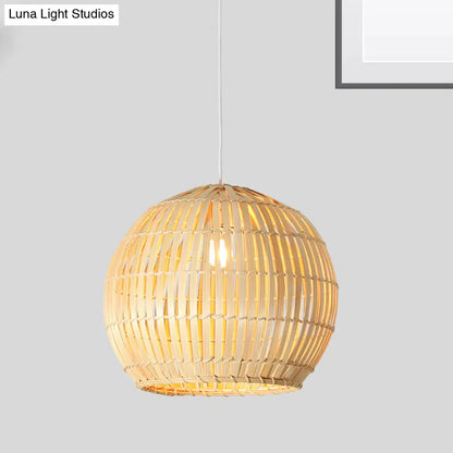 Bamboo Sphere Pendant Lighting Kit - 12"/16"/19.5" Wide Wood Hanging Lamp with 1 Bulb