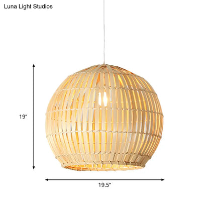 Bamboo Sphere Pendant Lighting Kit - 12"/16"/19.5" Wide Wood Hanging Lamp with 1 Bulb