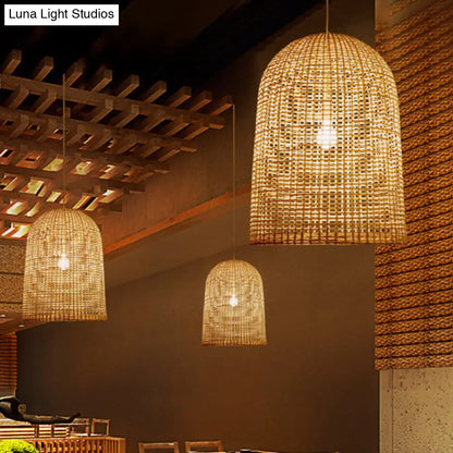 Bamboo Suspension Pendant Light: Modern One-Light Hanging Lamp for Dining Room in Beige