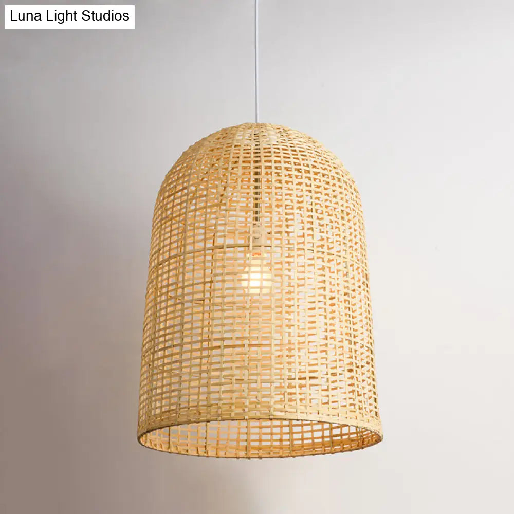 Bamboo Suspension Pendant Light: Modern One-Light Hanging Lamp for Dining Room in Beige