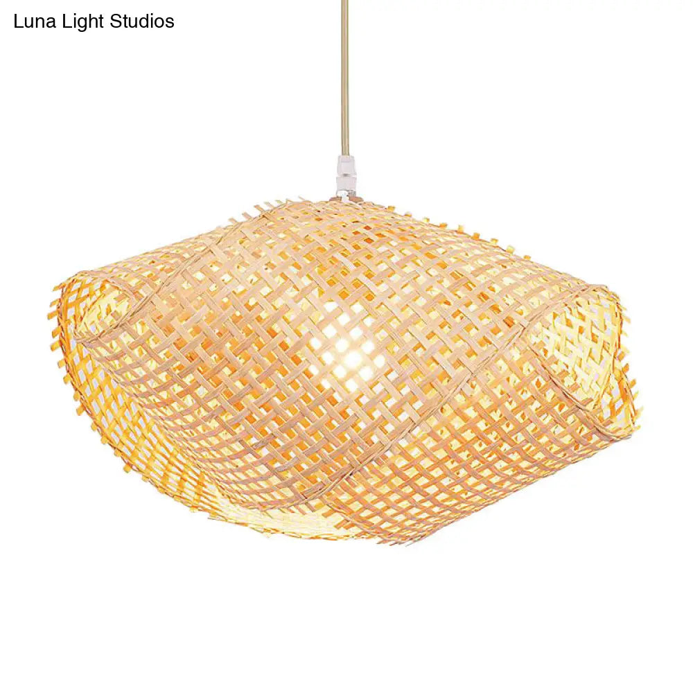 Bamboo Swirl Drop Pendant Light Fixture - 14"/16"/18" - 1-Light Beige - Hanging Lamp for Dining Room - Asian-inspired