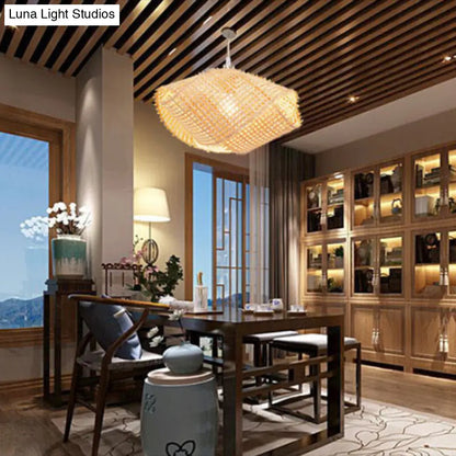 Bamboo Swirl Drop Pendant Light Fixture - 14"/16"/18" - 1-Light Beige - Hanging Lamp for Dining Room - Asian-inspired