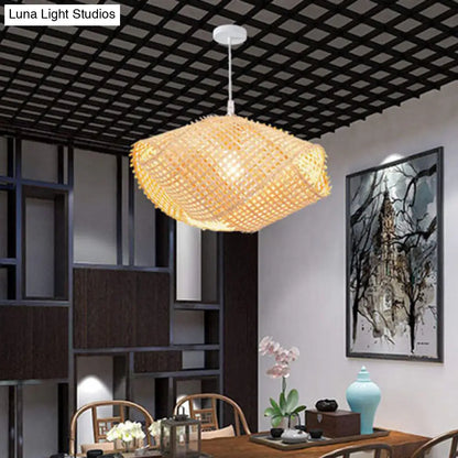 Bamboo Swirl Drop Pendant Light Fixture - 14"/16"/18" - 1-Light Beige - Hanging Lamp for Dining Room - Asian-inspired