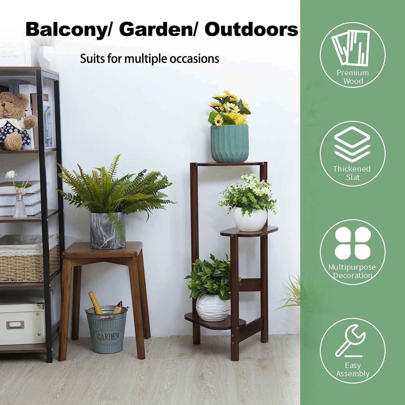 Bamboo Tall Corner Plant Stand - Outdoor Garden Rack