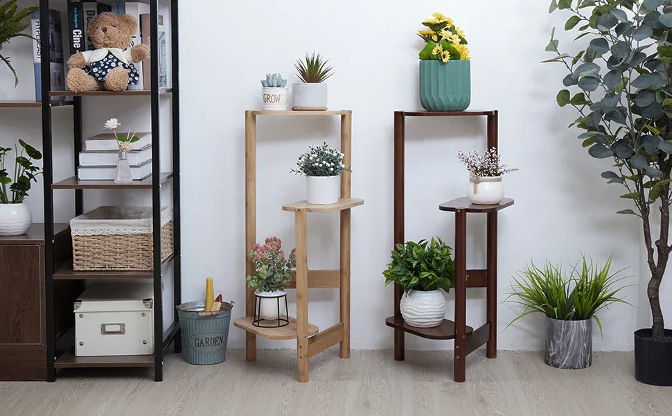 Bamboo Tall Corner Plant Stand - Outdoor Garden Rack