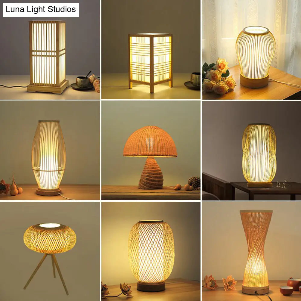 Lámpara de mesilla de noche Bamboo Tea Room – Iluminación de mesa individual contemporánea en madera