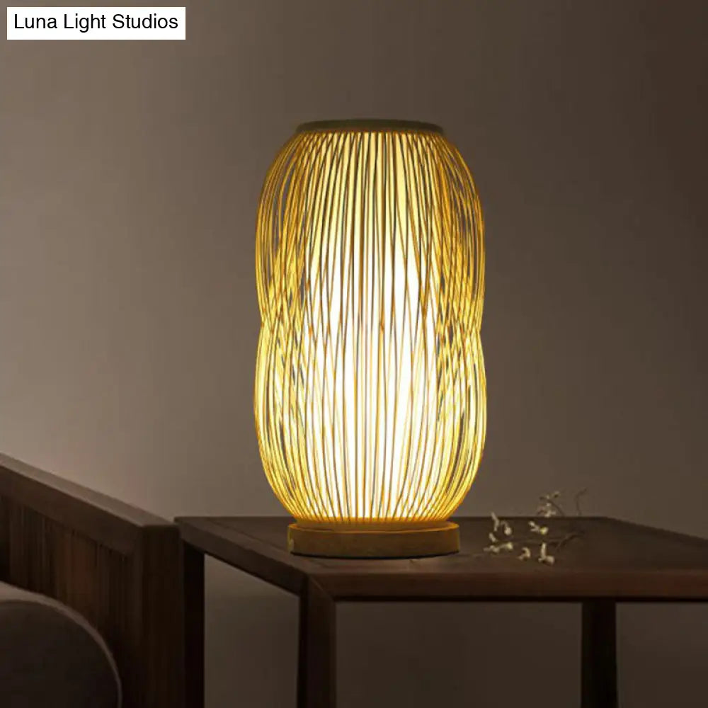 Lámpara de mesilla de noche Bamboo Tea Room – Iluminación de mesa individual contemporánea en madera