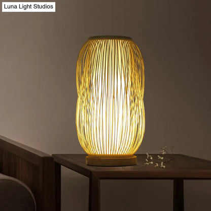 Lámpara de mesilla de noche Bamboo Tea Room – Iluminación de mesa individual contemporánea en madera