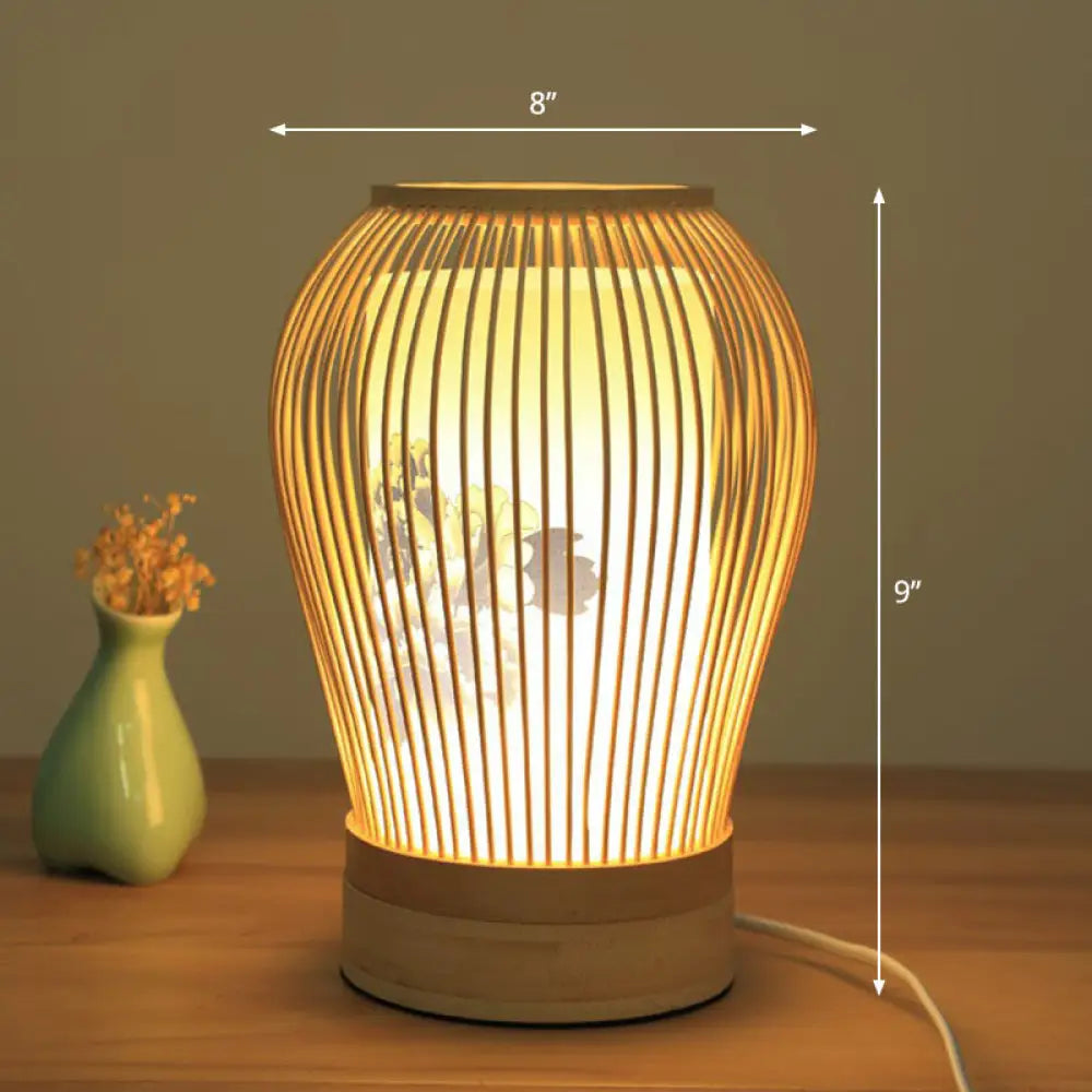 Lámpara de mesilla de noche Bamboo Tea Room – Iluminación de mesa individual contemporánea en madera