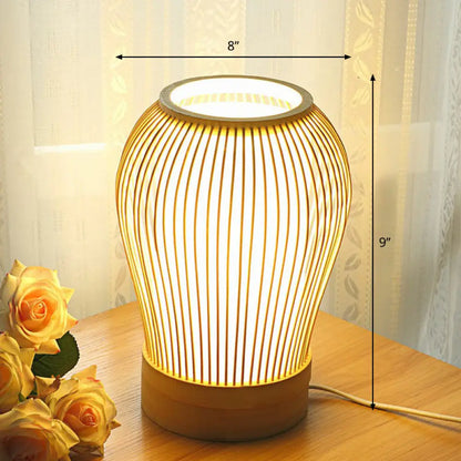 Lámpara de mesilla de noche Bamboo Tea Room – Iluminación de mesa individual contemporánea en madera
