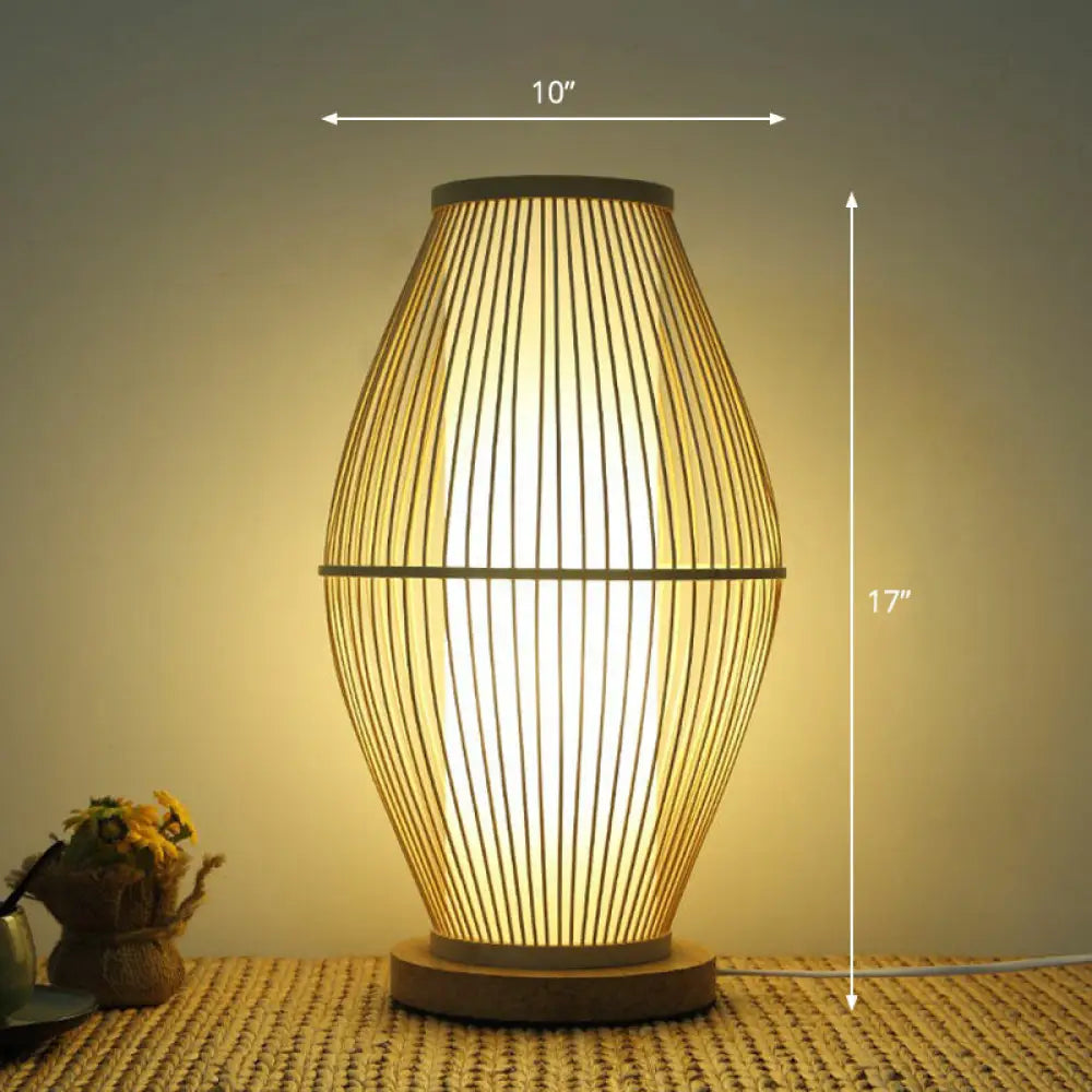 Lámpara de mesilla de noche Bamboo Tea Room – Iluminación de mesa individual contemporánea en madera